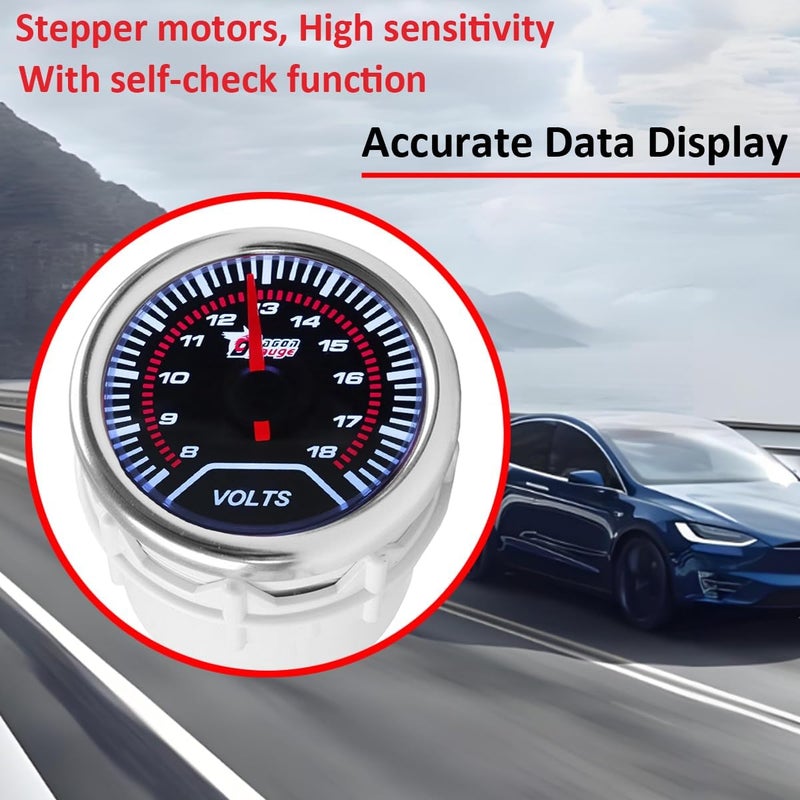 LKRXW Car Volt Gauge 2" 52mm Auto Voltage Gauge Meter Universal Volt Tester Pointer Gauge 12V Bright Light Indicator Meter Smoke Len 8 to 18 V - Image 4